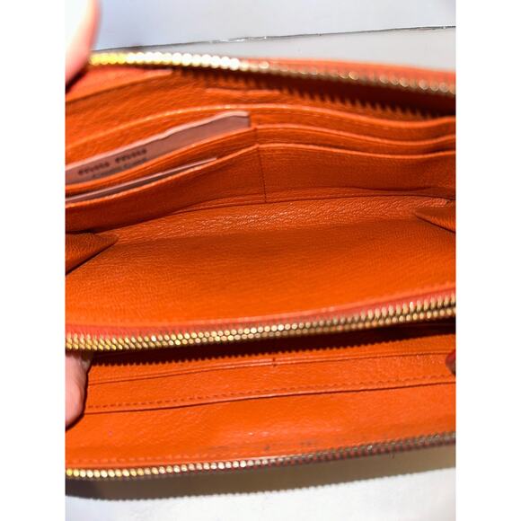 MIU MIU Madras Leather Zippy Wallet Orange Paprika Long Wallet Authentic - Picture 11 of 15
